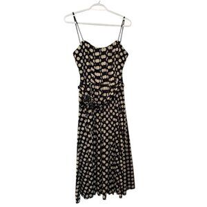 Svetlana black and white polka dot pleated cami midi dress size 10